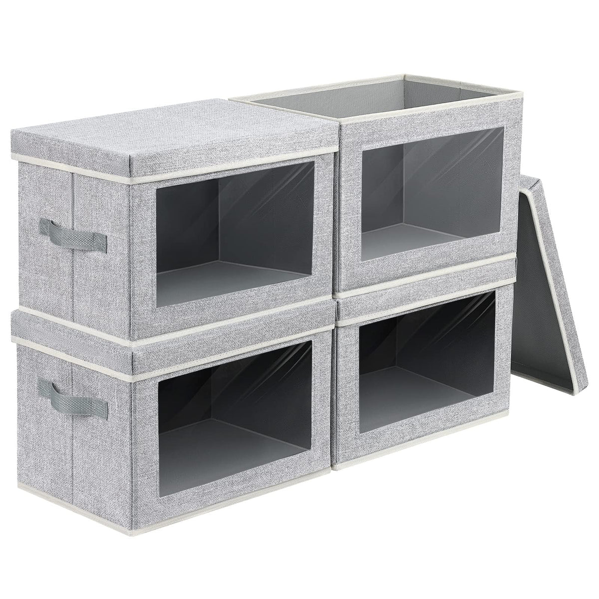 Homsorout Storage Bins with Lids, 4 Pack Large Storage Cubes with Window, Closet Bins with Lids & Handles, Fabric Box for Organizing Clothes, Towels, Books, Beige
