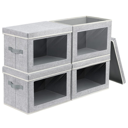 Homsorout Storage Bins with Lids, 4 Pack Large Storage Cubes with Window, Closet Bins with Lids & Handles, Fabric Box for Organizing Clothes, Towels, Books, Beige