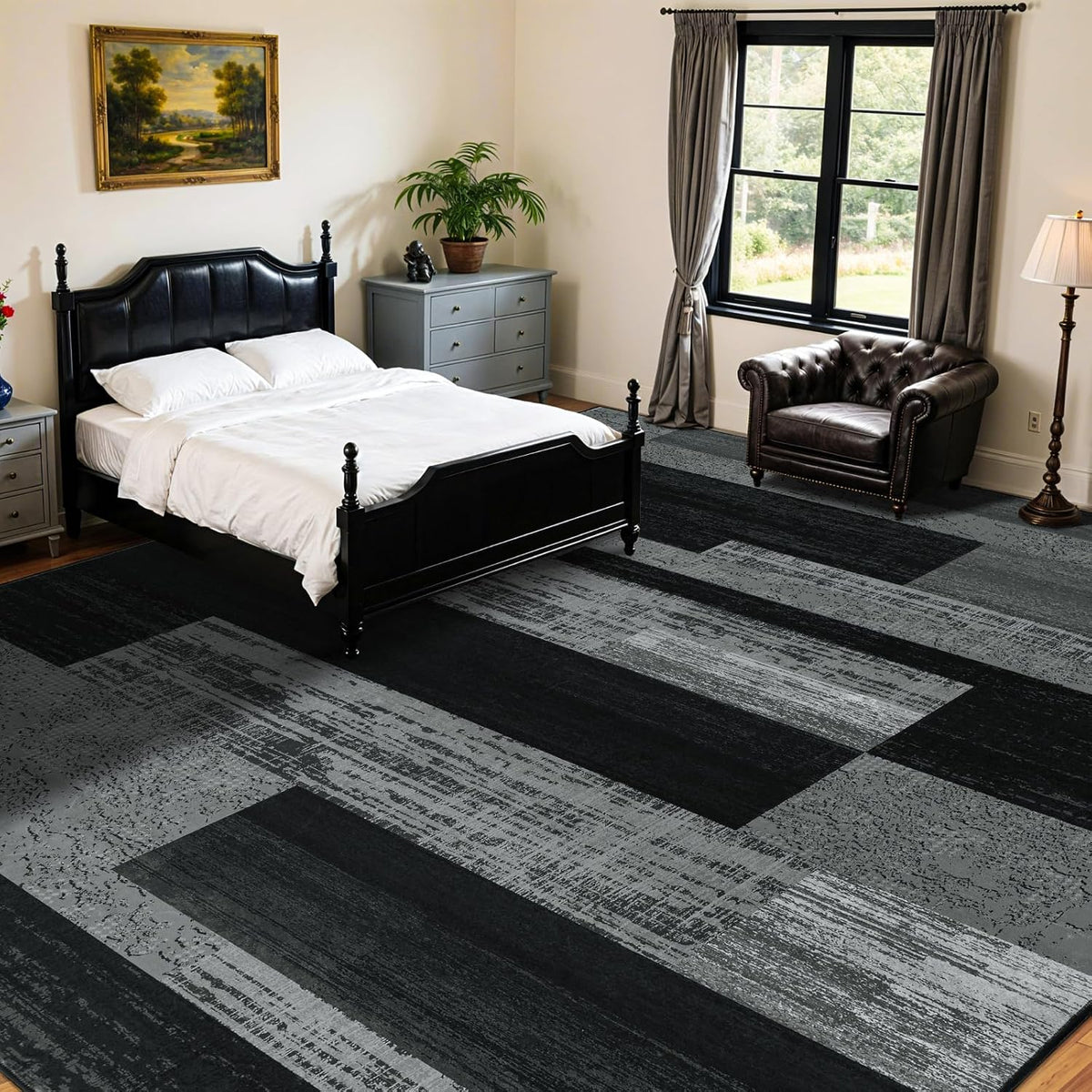 LIANLAM 8x10 Washable Area Rugs for Living Room & Bedroom(8x10,Black&Gray)