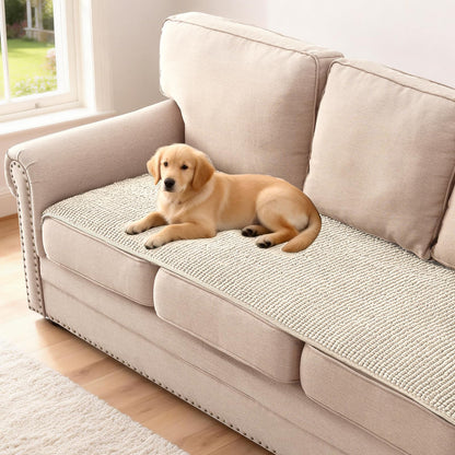 H.VERSAILTEX Plush Chenille Dog Bed Cover Thick Soft Sofa Cover for 3 Cushion Couch Anti Slip Couch Cover Furniture Protector for Dog, Pet, Cat (35" x 82", Ivory)