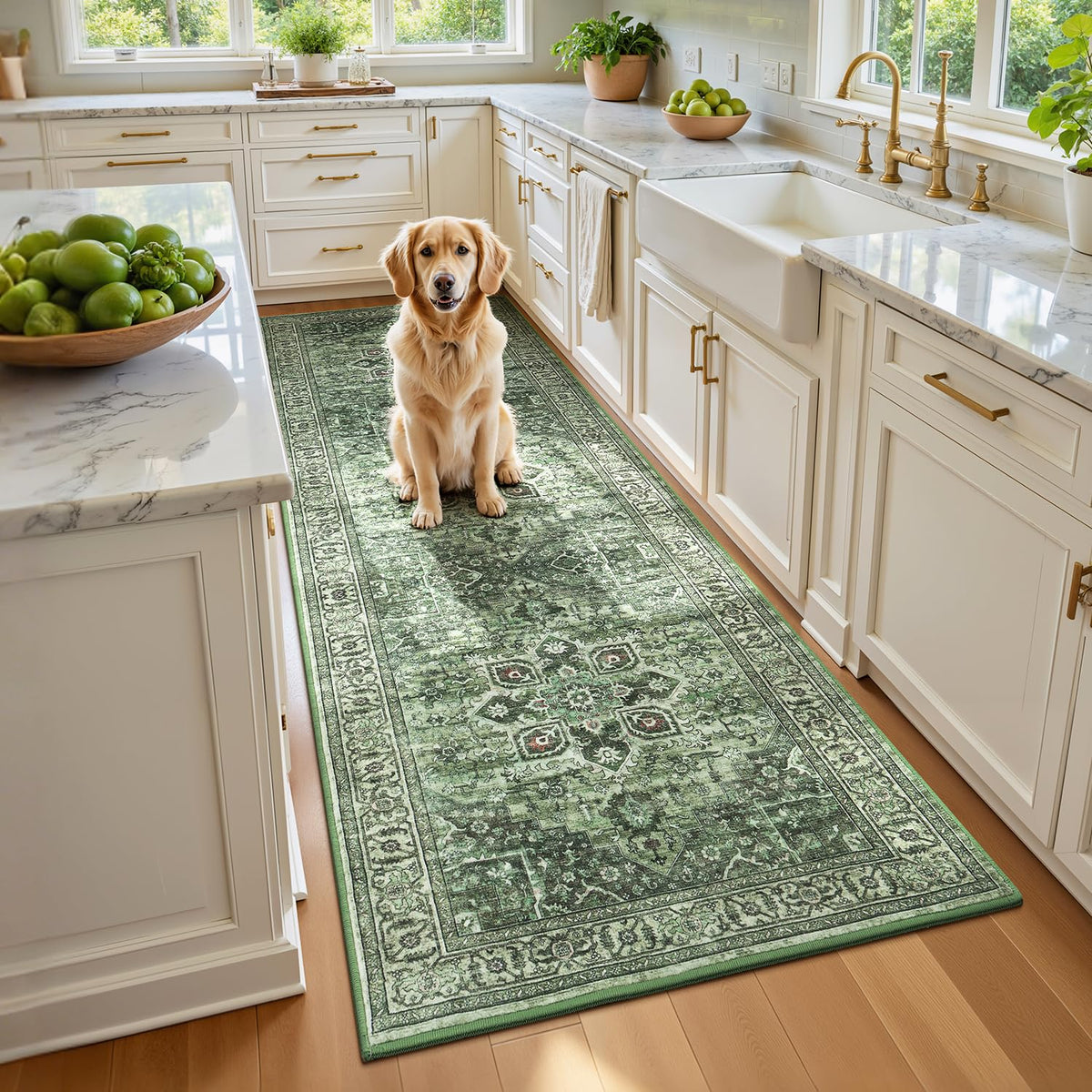 Sage Green 8x10 Area Rug for Living Room, Vintage Boho Large Carpet