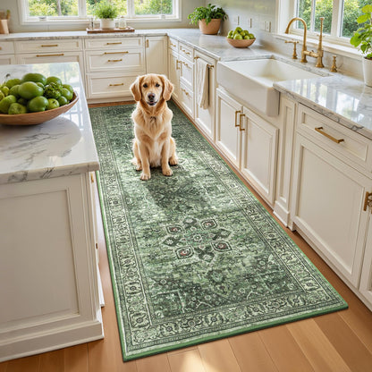 Sage Green 8x10 Area Rug for Living Room, Vintage Boho Large Carpet