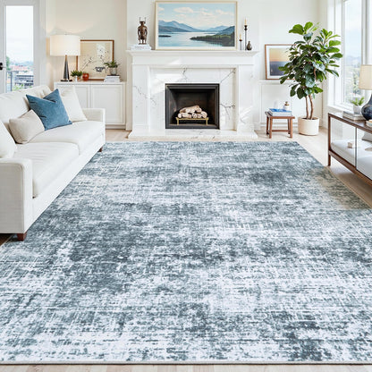 8x10 Washable Area Rug for Living Room Bedroom: Non-Slip Modern White Gray