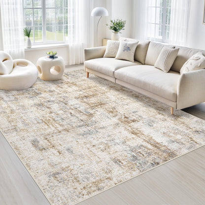 Area Rugs 6x9 Living Room: Washable Rug Modern Abstract Large Rug Soft Non Slip Neutral Rugs Stain Resistant Indoor Carpet for Bedroom Kitchen Dining Room Table Nursery Home Office Rugs(Beige,6'x9')