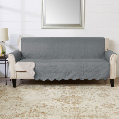 Great Bay Home Reversible Patchwork Sofa Cover - Washable Slipcover Furniture Protector with Elastic Straps - Perfect for Kids & Pets - Box-Stitched Detail (Taupe)