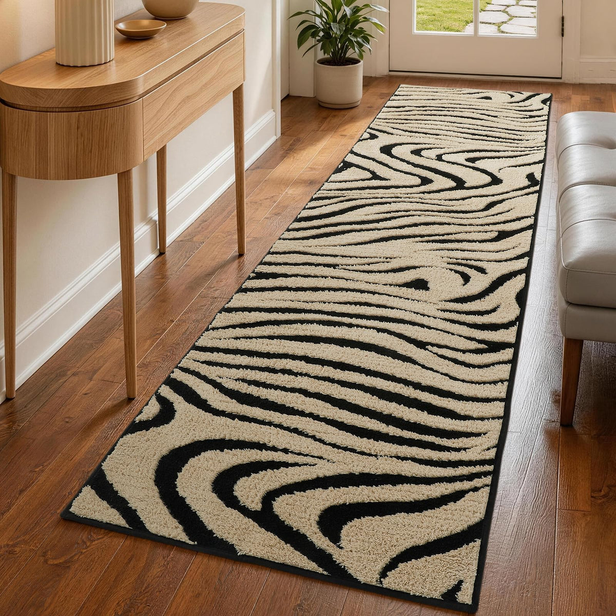 YIHOUSE 5×7 Ft Area Rugs for Living Room: Modern Washable Rug - Abstract Black and Cream White Rug for Bedroom Dining Room Office Playroom Nursery Home Decor - Nonslip Non-Shedding Striped Rugs