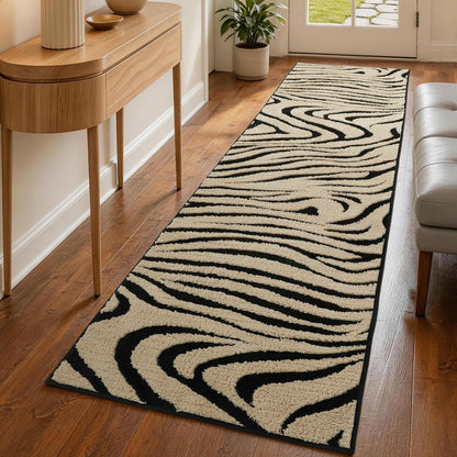 YIHOUSE 5×7 Ft Area Rugs for Living Room: Modern Washable Rug - Abstract Black and Cream White Rug for Bedroom Dining Room Office Playroom Nursery Home Decor - Nonslip Non-Shedding Striped Rugs