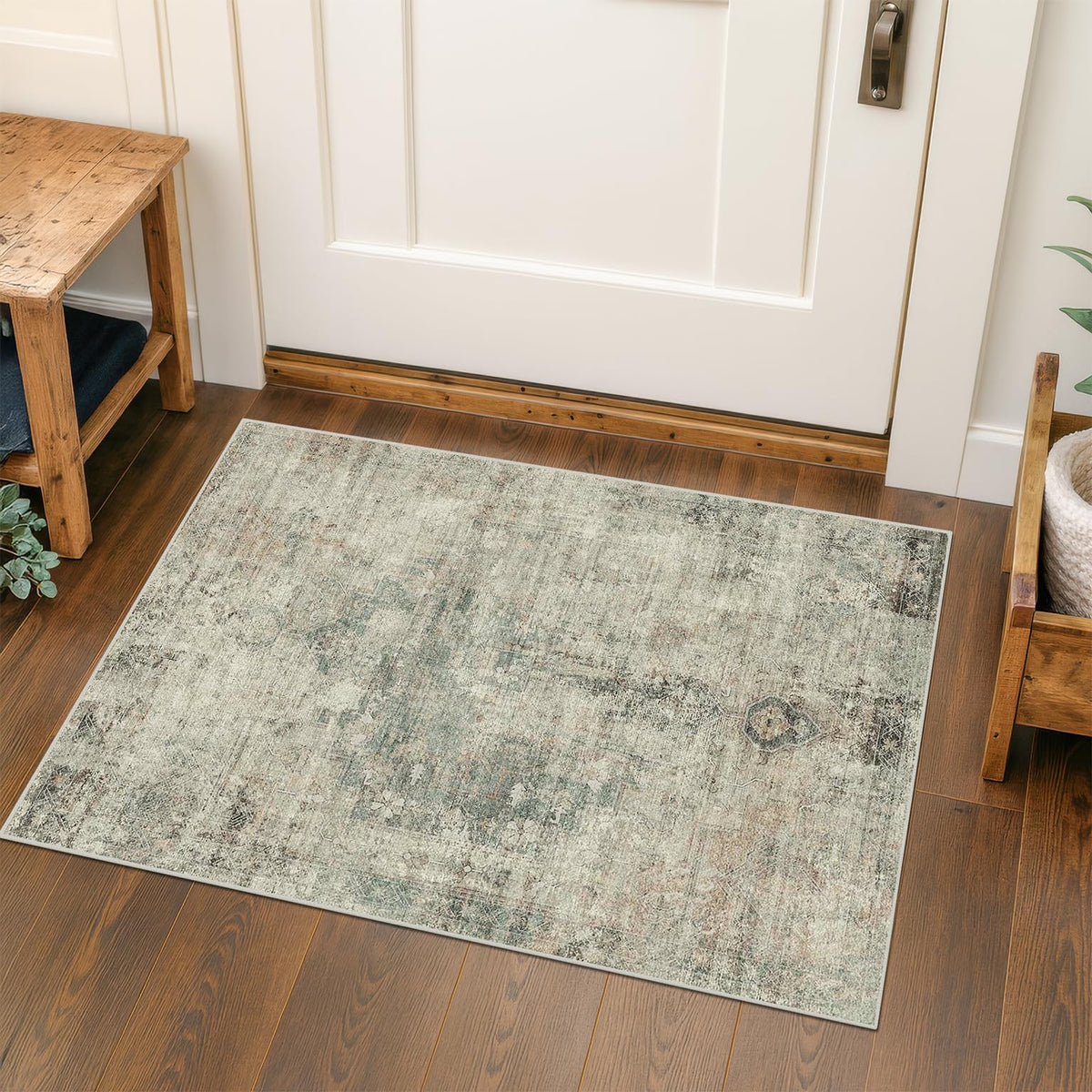 Farmhouse 8x10 Washable Area Rugs for Living Room, Neutral Taupe Brown Abstract Rug for Dining Room and Bedroom, Soft Foldable Low Pile Carpet, Stain Resistant Non-Slip Backing, Distressed Design