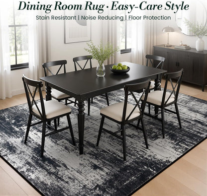 Living Room Rug 5x7, Washable Modern Abstract Rugs Black and White