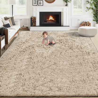 8x10 Area Rugs for Living Room: Fluffy Shag Soft Washable Rug Large Fuzzy Plush Indoor Carpet for Bedroom Nursery Playroom Kids Girls Boys Room (Black, 8'x10')