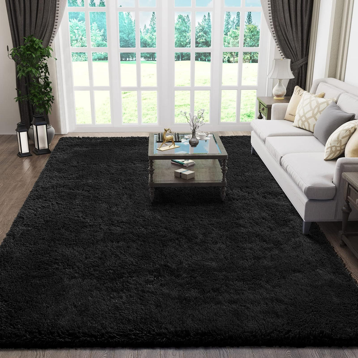 Ophanie Area Rugs 9x12 Living Room, Large Grey Bedroom Carpet, Big Shag Indoor Thick Soft Nursery Rug, Gray Fluffy Carpets for Boy and Girls Room Dorm Home Decor Aesthetic