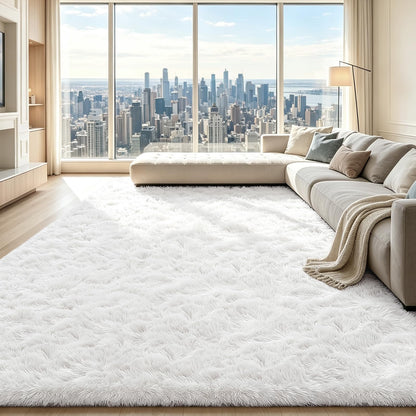 Beige 8x10 Area Rugs for Living Room, Fluffy Shag Rug Large Bedroom Carpet