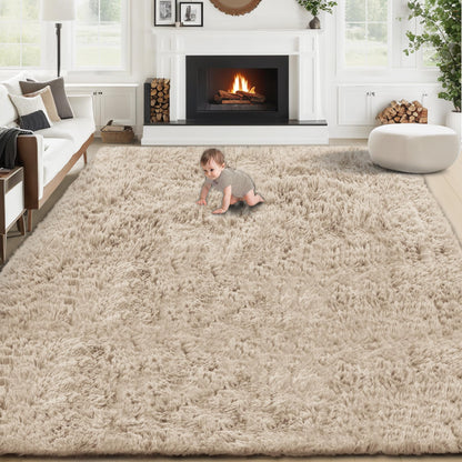 8x10 Area Rugs for Living Room: Fluffy Shag Soft Washable Rug Large Fuzzy Plush Indoor Carpet for Bedroom Nursery Playroom Kids Girls Boys Room (Black, 8'x10')