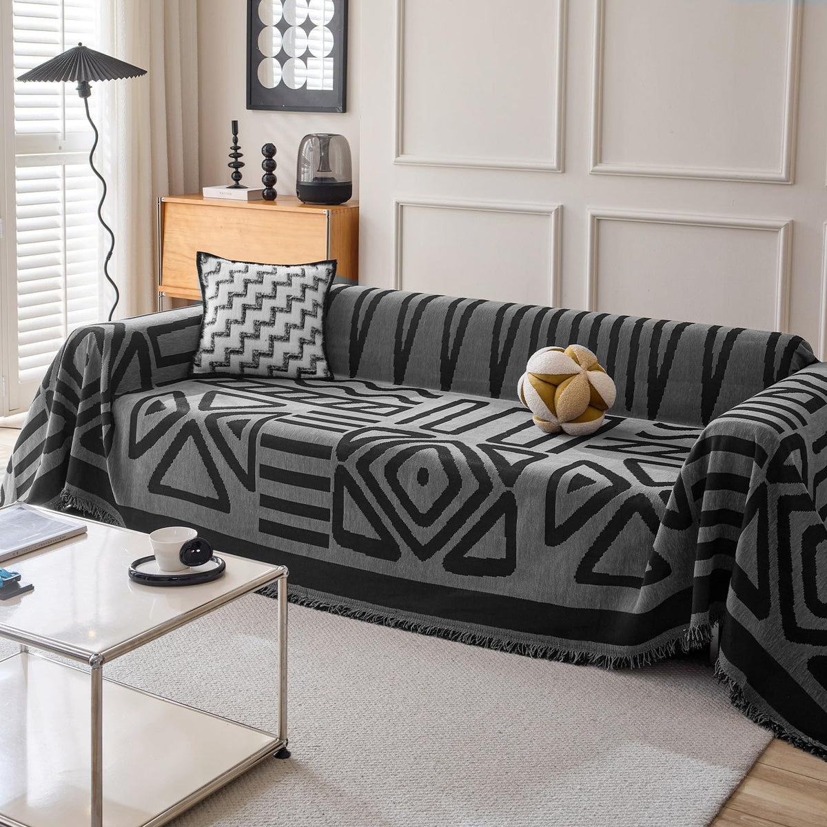 HANDONTIME Green Sofa Cover Vintage Couch Cover for Dogs 91" X150" Couch Cushion Covers with Tassel Herringbone Sofa Cover Boho Sofa Covers for 3 Cushion Couch Chenille Soft Loveseat Sofa Covers