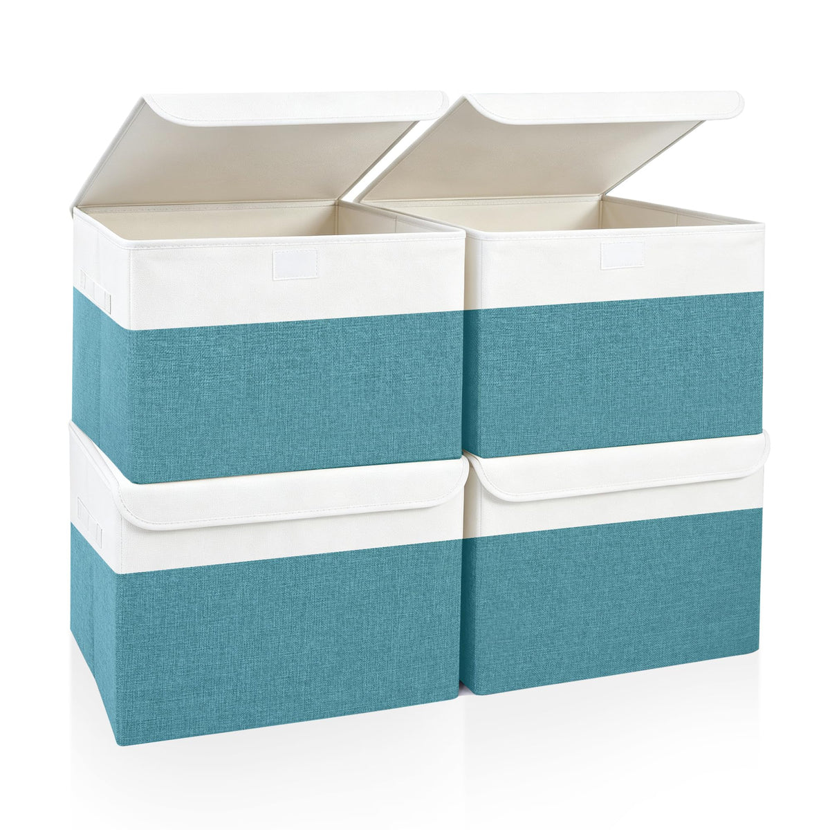 Bagnizer Large 17" 42 Quarts Collapsible Stackable Storage Bins with Lids [3-Pack] Foldable Fabric Linen Storage Boxes Cube, Closet Organizer Baskets with Label for Home (16.7 x 12 x 12, Gray)