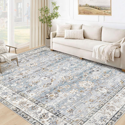 XLUEZ Area Rug 8x10 Living Room Rug, Machine Washable Vintage Distressed Medallion Rug Non-Slip Soft Low Pile Large Indoor Rugs for Bedroom Dining Room Office Children's Room (Beige,8'x10')