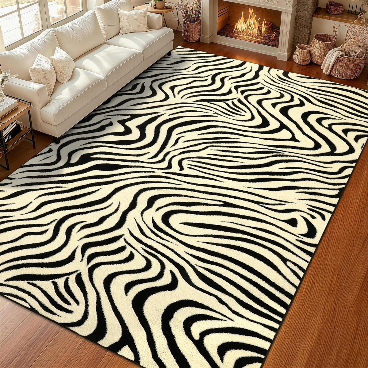 YIHOUSE 5×7 Ft Area Rugs for Living Room: Modern Washable Rug - Abstract Black and Cream White Rug for Bedroom Dining Room Office Playroom Nursery Home Decor - Nonslip Non-Shedding Striped Rugs