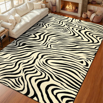 YIHOUSE 5×7 Ft Area Rugs for Living Room: Modern Washable Rug - Abstract Black and Cream White Rug for Bedroom Dining Room Office Playroom Nursery Home Decor - Nonslip Non-Shedding Striped Rugs