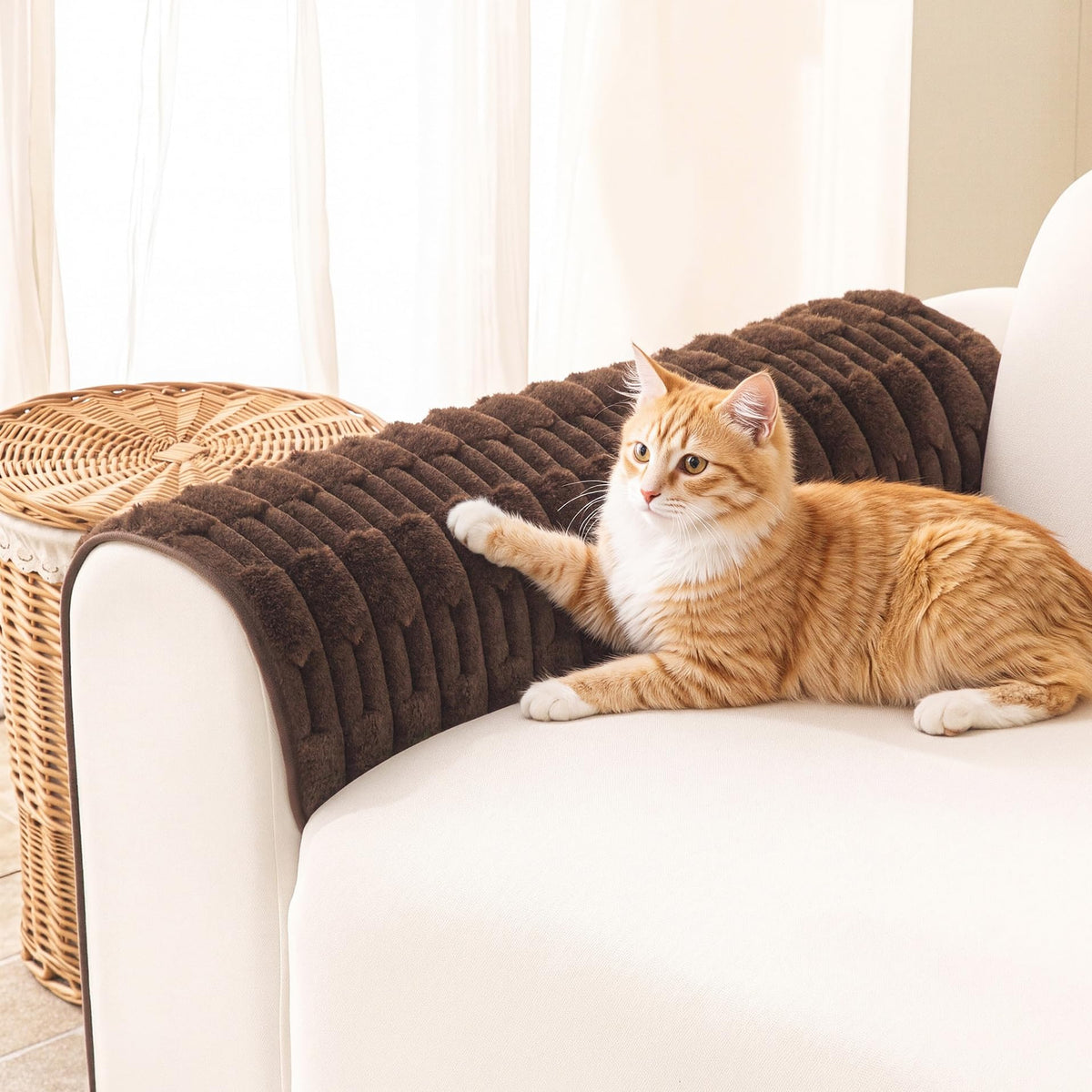 MYSKY HOME 100% Waterproof Couch Cover for Dogs, Plush Pet Couch Covers for Sofa Washable, Couch Covers for 2 Cushion Sofa Pet Friendly, Non-Slip Durable Sofa Cover Slipcover Protector, Cream, 35"x63"