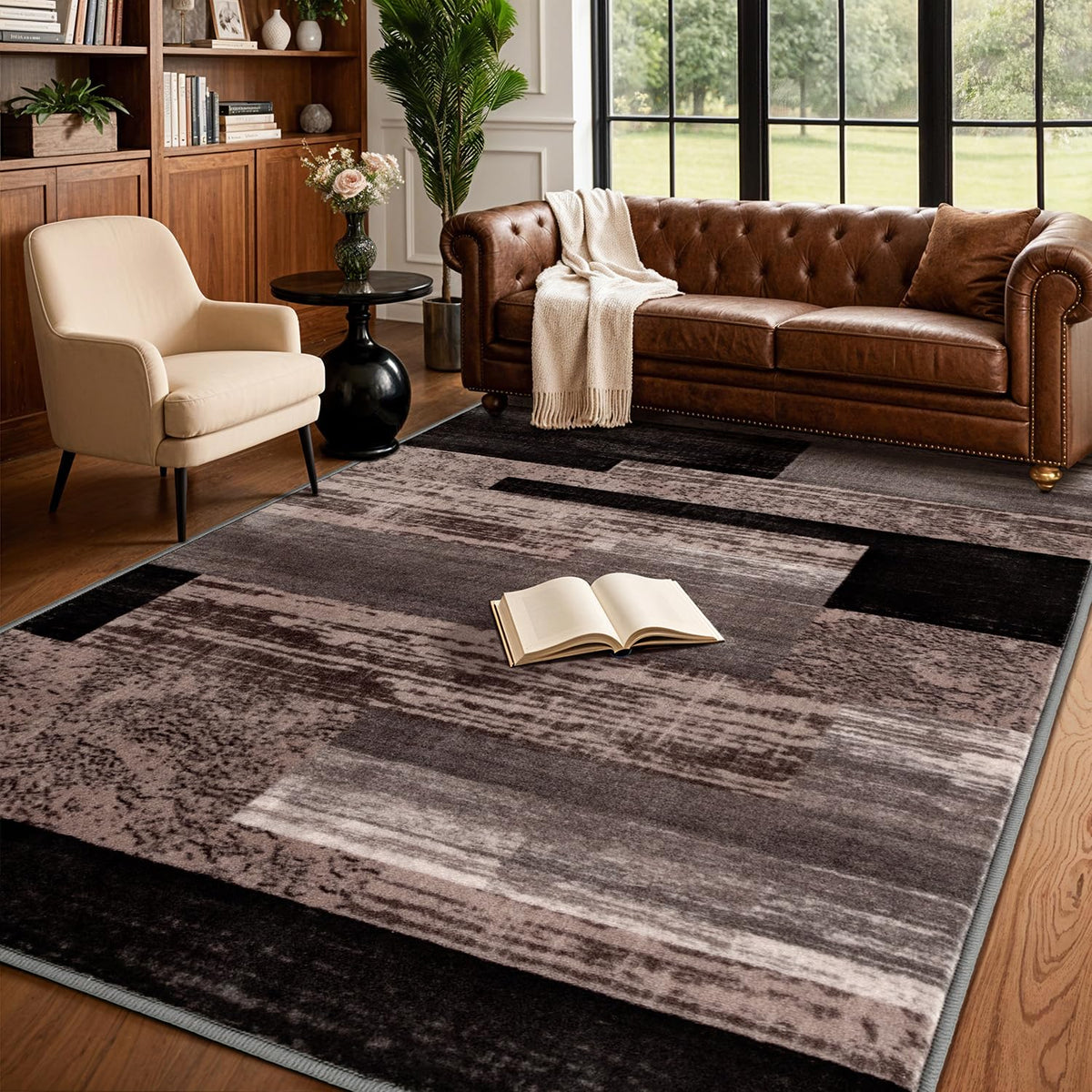 LIANLAM 8x10 Washable Area Rugs for Living Room & Bedroom(8x10,Black&Gray)