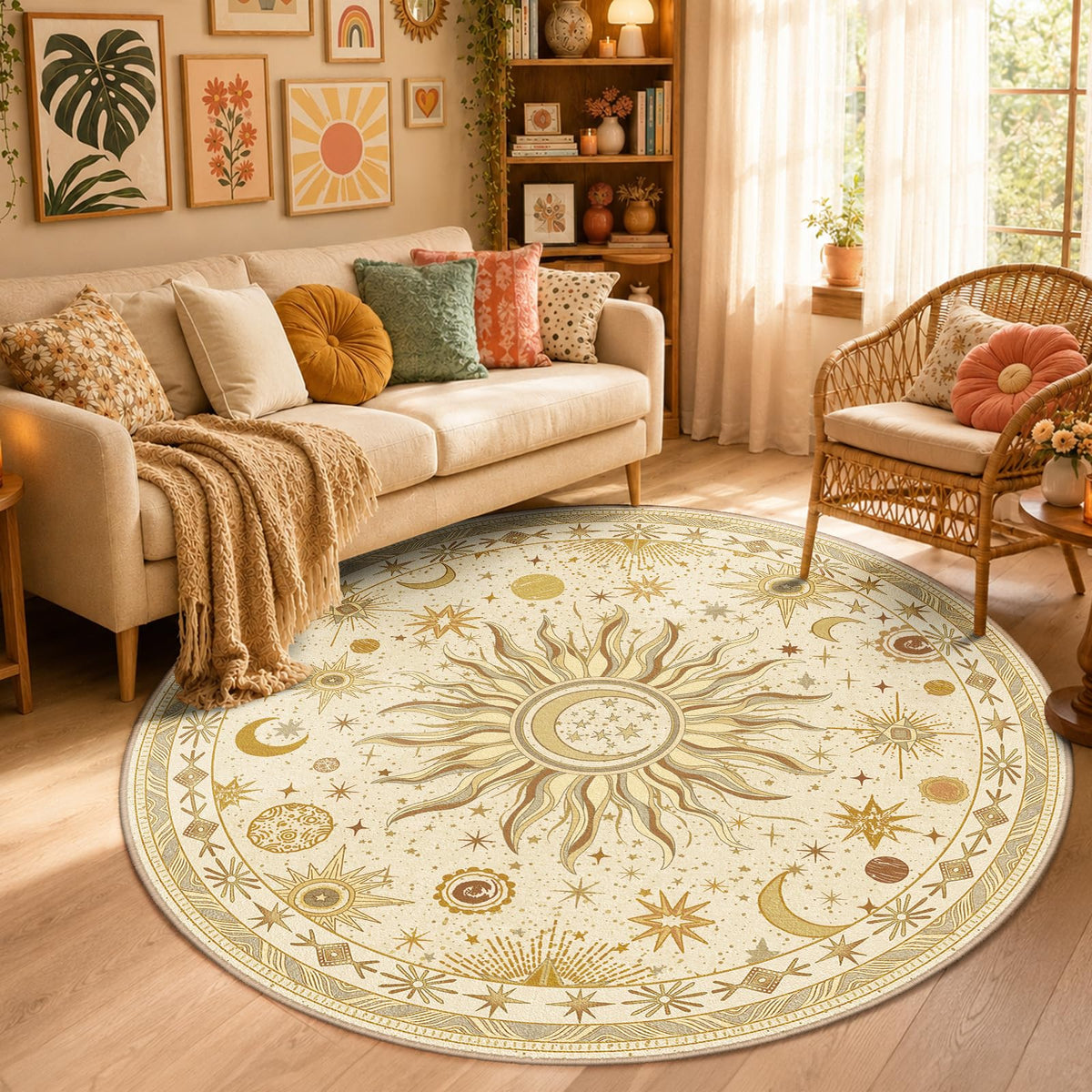 Vacuum-Friendly, 8x10 Washable Area Rug, Black Gold Beige Red