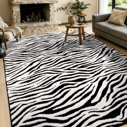 YIHOUSE 5×7 Ft Area Rugs for Living Room: Modern Washable Rug - Abstract Black and Cream White Rug for Bedroom Dining Room Office Playroom Nursery Home Decor - Nonslip Non-Shedding Striped Rugs
