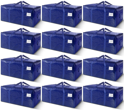 8 Pack Extra Heavy Duty Large Moving Bags with Strong Zipper & Carrying Handles, Sturdy Clothes Storage Bags Totes Bins, Packing Bag Move Boxes College Moving Supplies, Dark Blue - 24 gal