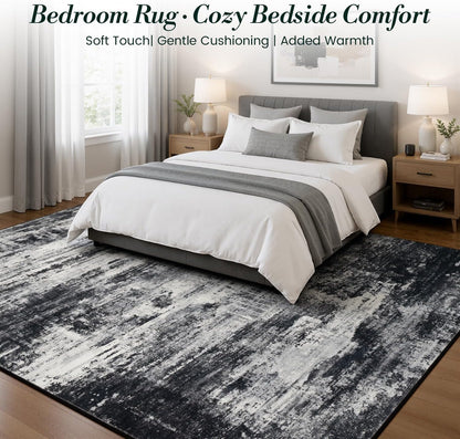 Living Room Rug 5x7, Washable Modern Abstract Rugs Black and White