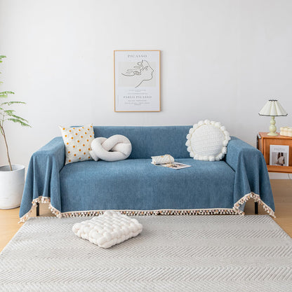 HANDONTIME Green Sofa Cover Vintage Couch Cover for Dogs 91" X150" Couch Cushion Covers with Tassel Herringbone Sofa Cover Boho Sofa Covers for 3 Cushion Couch Chenille Soft Loveseat Sofa Covers