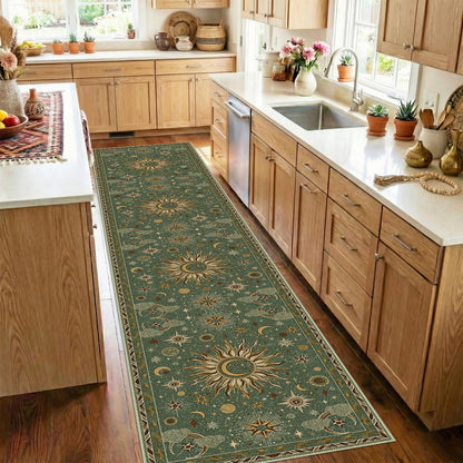 Vacuum-Friendly, 8x10 Washable Area Rug, Black Gold Beige Red