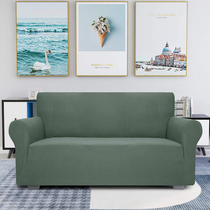 JIVINER High Stretch Couch Covers for 3 Cushion Couch 1-Piece Jacquard Sofa Slipcovers Anti Slip Sofa Cover with Elastic Bottom Furniture Protector for Kids Pets (Sofa, Light Gray and White)