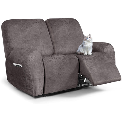 ANARACHON Leather Look Recliner Couch Cover, 8-Pieces Stretch Recliner Sofa Covers, Soft Reclining Slipcover, Washable Furniture Protector for Pets (3 Seater, Brown)