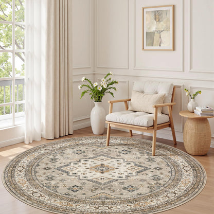 cotiled 9x12 Area Rug for Living Room, Washable, Traditional, Beige