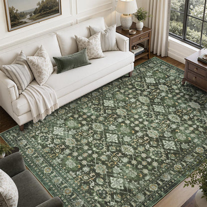 DCX 8x10 Area Rug Living Room: Washable Botanical Carpet Blue and Green