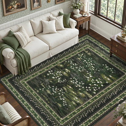 DCX 8x10 Area Rug Living Room: Washable Botanical Carpet Blue and Green