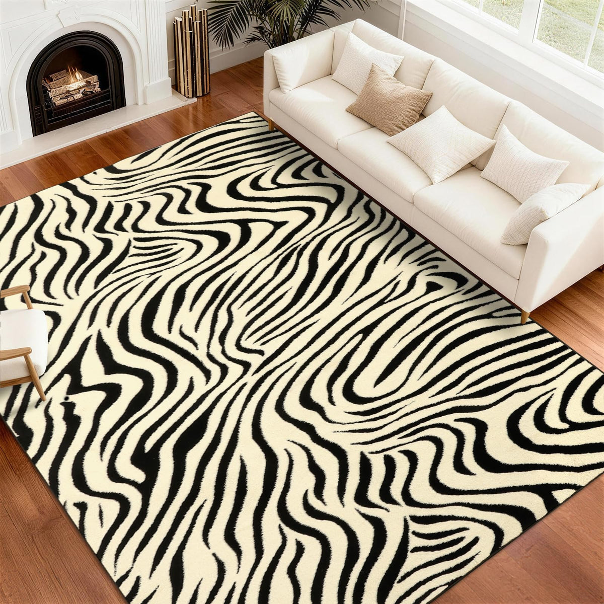 YIHOUSE 5×7 Ft Area Rugs for Living Room: Modern Washable Rug - Abstract Black and Cream White Rug for Bedroom Dining Room Office Playroom Nursery Home Decor - Nonslip Non-Shedding Striped Rugs