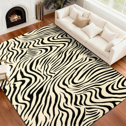 YIHOUSE 5×7 Ft Area Rugs for Living Room: Modern Washable Rug - Abstract Black and Cream White Rug for Bedroom Dining Room Office Playroom Nursery Home Decor - Nonslip Non-Shedding Striped Rugs