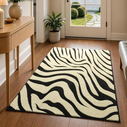 YIHOUSE 5×7 Ft Area Rugs for Living Room: Modern Washable Rug - Abstract Black and Cream White Rug for Bedroom Dining Room Office Playroom Nursery Home Decor - Nonslip Non-Shedding Striped Rugs