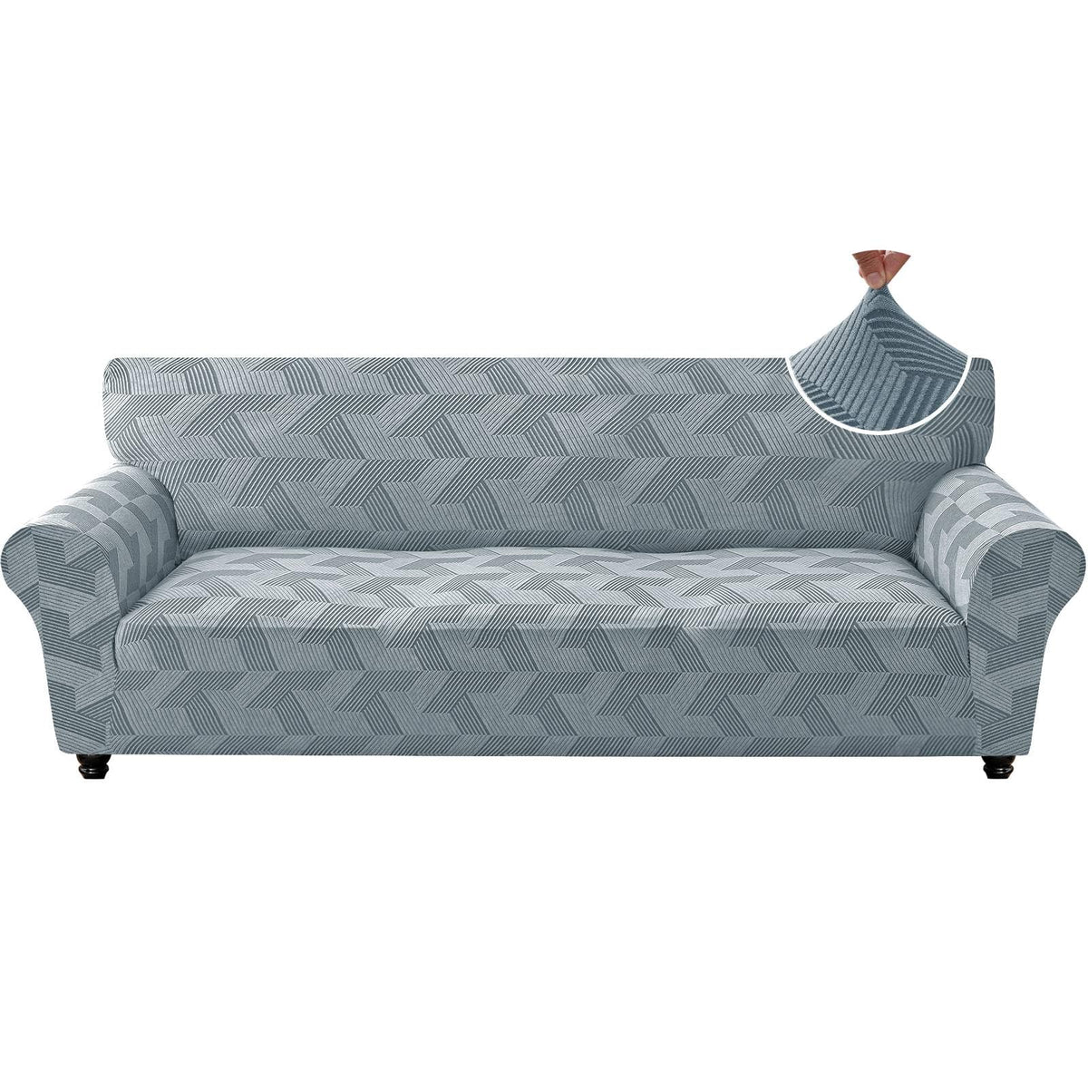 ZNSAYOTX Stretch Couch Covers for 3 Cushion Couch, 1-Piece Sofa Cover Slipcover Pet Friendly, Furniture Protector with Elastic Bottom for Dogs Geometrical Jacquard Fabric (Large, Light Grey)