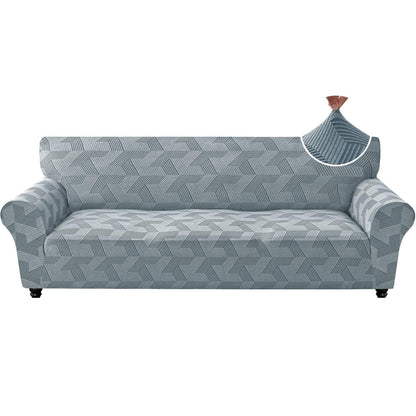 ZNSAYOTX Stretch Couch Covers for 3 Cushion Couch, 1-Piece Sofa Cover Slipcover Pet Friendly, Furniture Protector with Elastic Bottom for Dogs Geometrical Jacquard Fabric (Large, Light Grey)