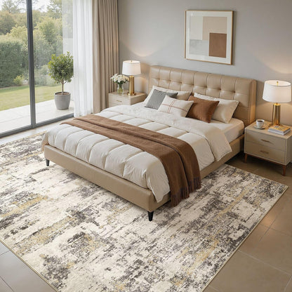 8x10 Area Rugs Living Room Abstract Washable Rug, Gold Brown