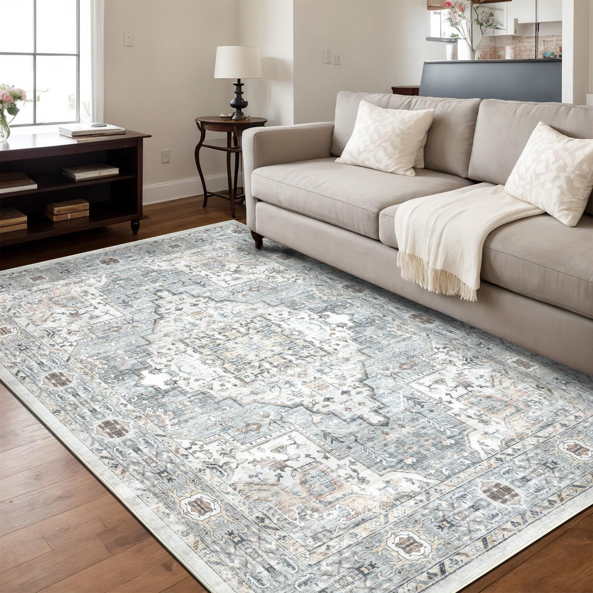 Washable 8×10 Area Rug for Living Room Grey