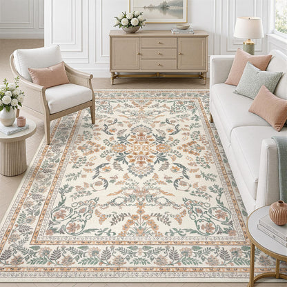 DCX 8x10 Area Rug Living Room: Washable Botanical Carpet Blue and Green