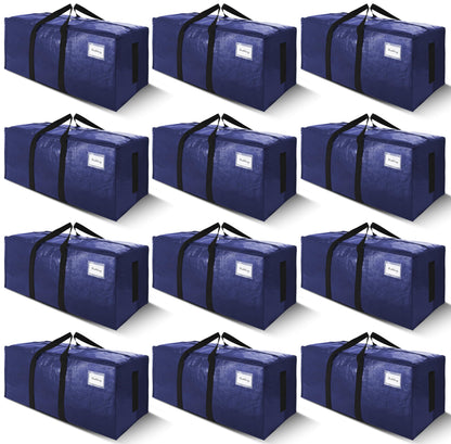 SWEET DOLPHIN 8 Pack 200LB Heavy-Duty Moving Bags with Wrap-Around Handles, Extra Large Storage Totes for Space Saving, Clothes Storage Bags, College Dorm Essentials, Blue, 24 Gal