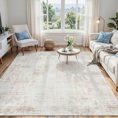 8x10 Washable Area Rug for Living Room Bedroom: Non-Slip Modern White Gray