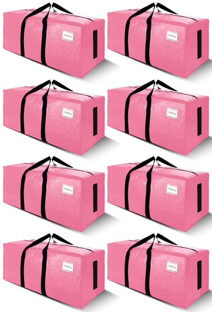 SWEET DOLPHIN 8 Pack 200LB Heavy-Duty Moving Bags with Wrap-Around Handles, Extra Large Storage Totes for Space Saving, Clothes Storage Bags, College Dorm Essentials, Blue, 24 Gal