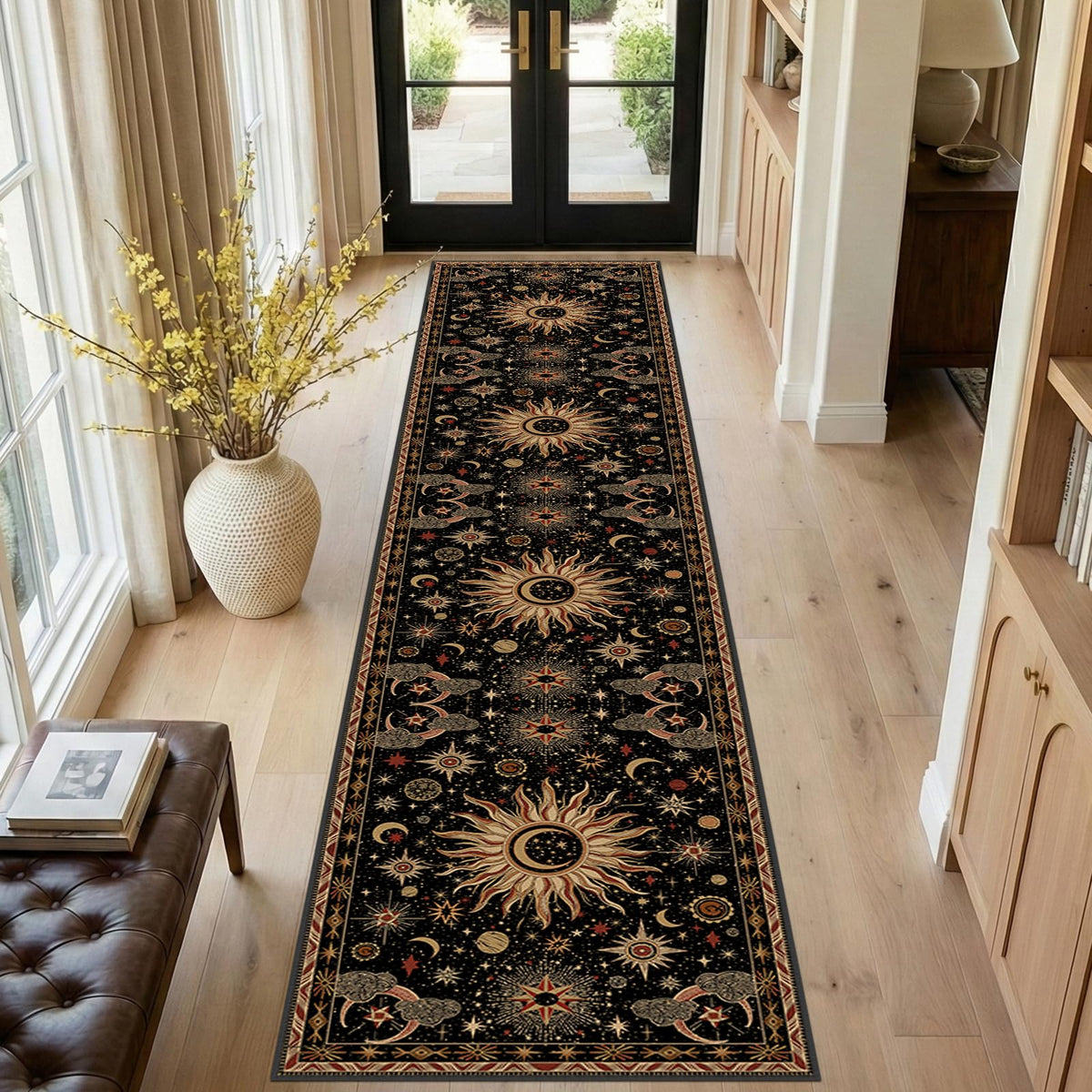Vacuum-Friendly, 8x10 Washable Area Rug, Black Gold Beige Red