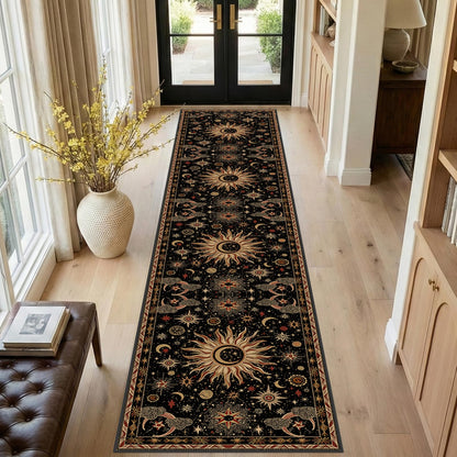 Vacuum-Friendly, 8x10 Washable Area Rug, Black Gold Beige Red