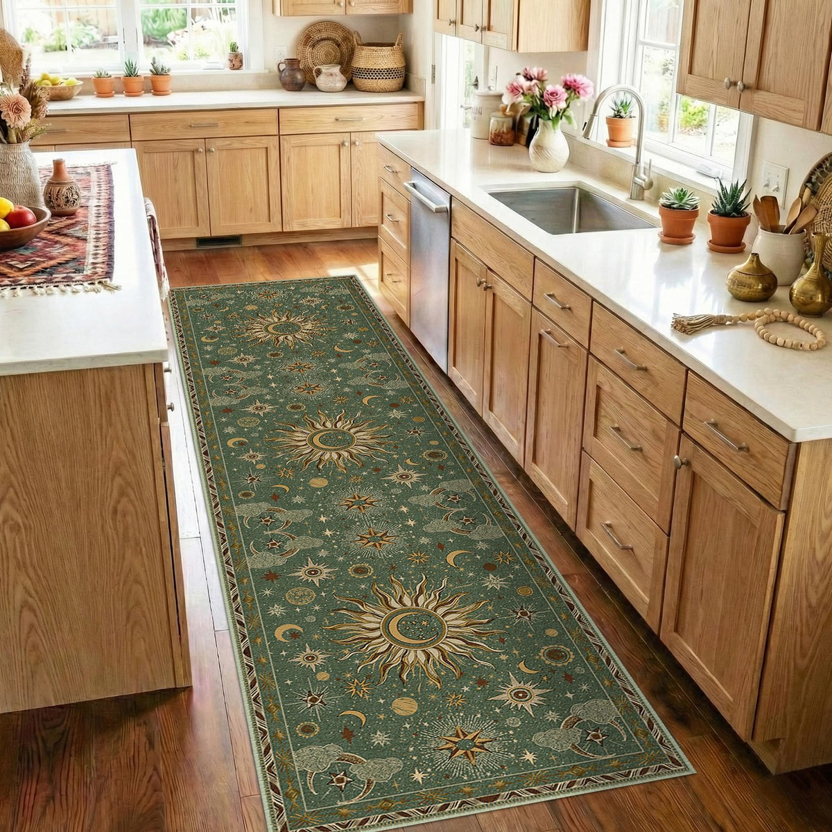 Vacuum-Friendly, 8x10 Washable Area Rug, Black Gold Beige Red