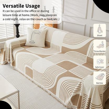 WEYOND Boho Couch Cover, Chenille Sofa Covers Washable, 71" x 102", Khaki